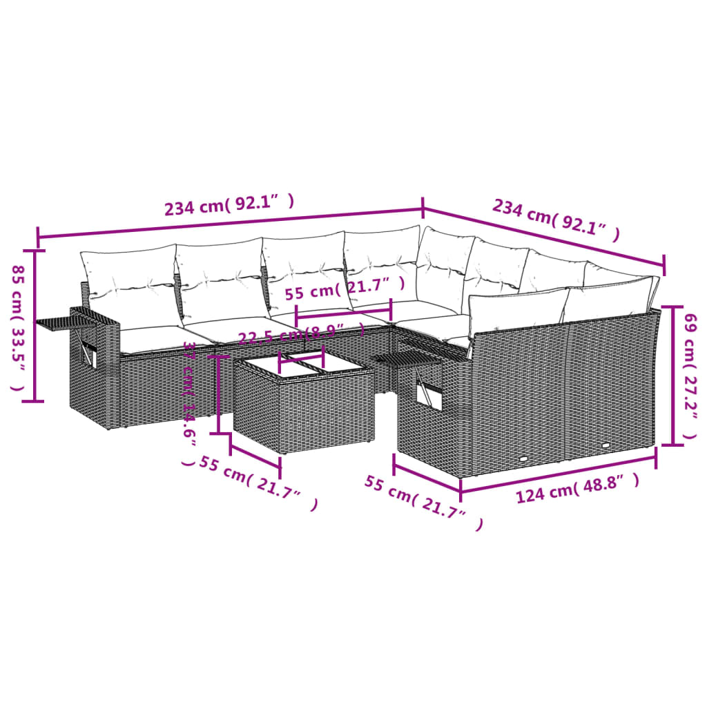 9-delige Loungeset met kussens poly rattan zwart is nu te koop bij PeponiXL, paradijselijk wonen!