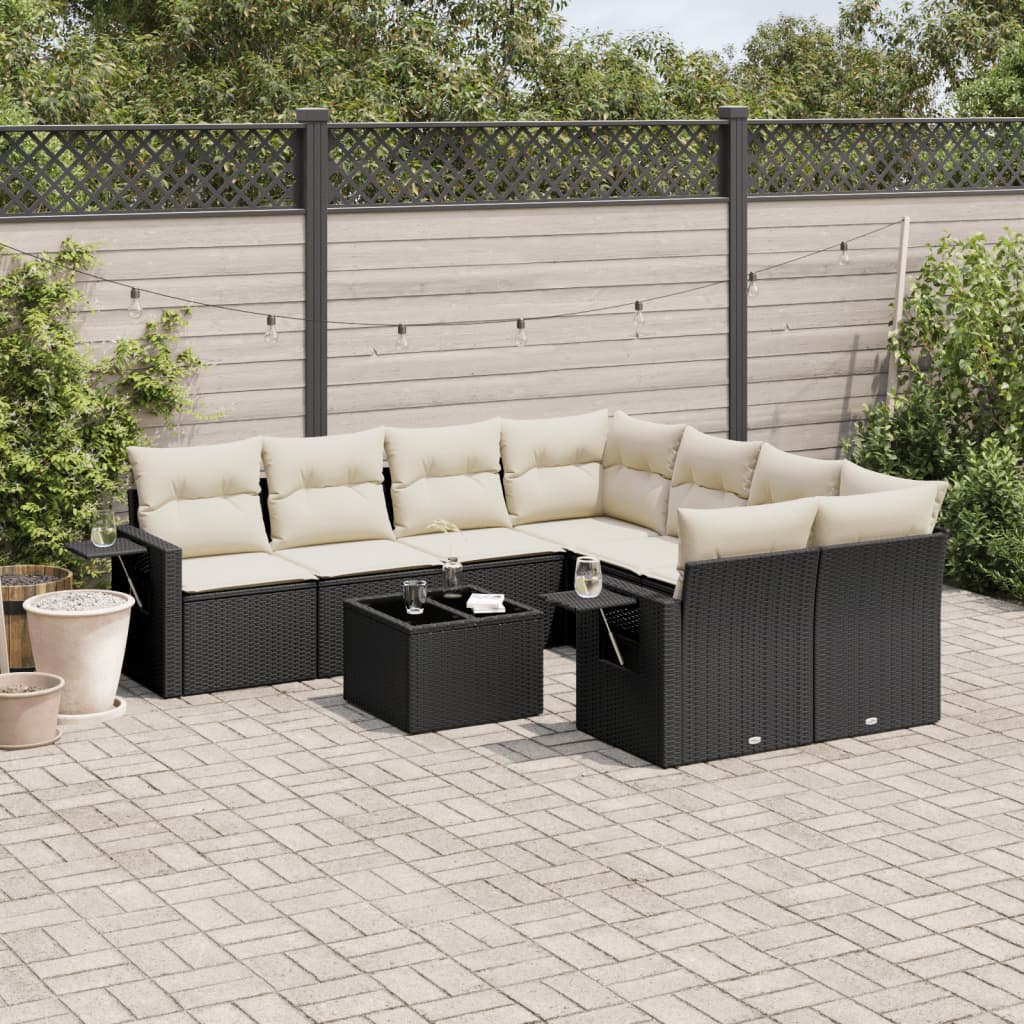 9-delige Loungeset met kussens poly rattan zwart is nu te koop bij PeponiXL, paradijselijk wonen!