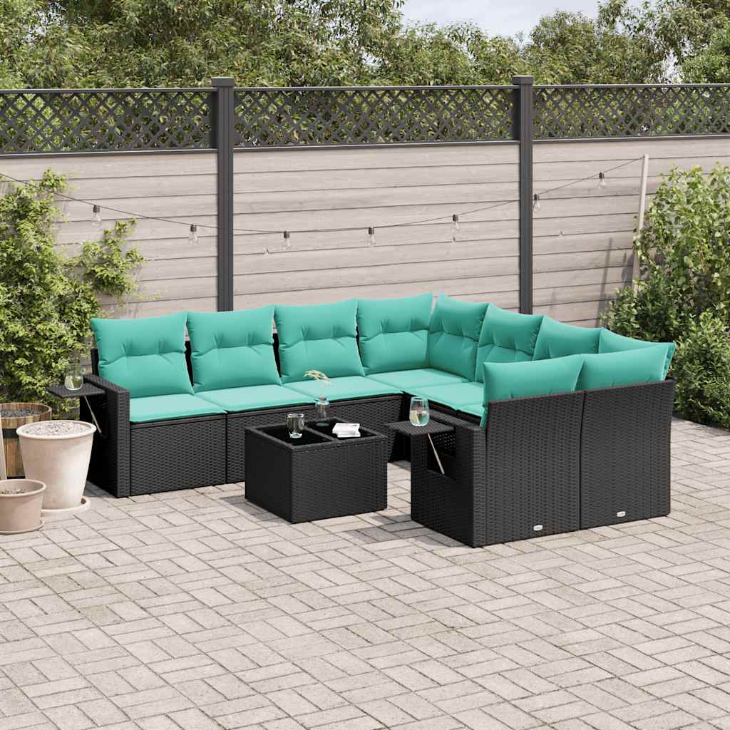 9-delige tuinbankset met kussens van zwart polyrotan is nu te koop bij PeponiXL, paradijselijk wonen!