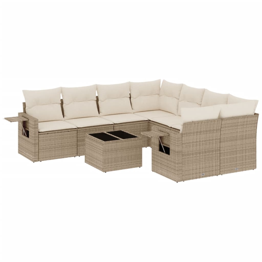 9-delige Loungeset met kussens poly rattan beige is nu te koop bij PeponiXL, paradijselijk wonen!