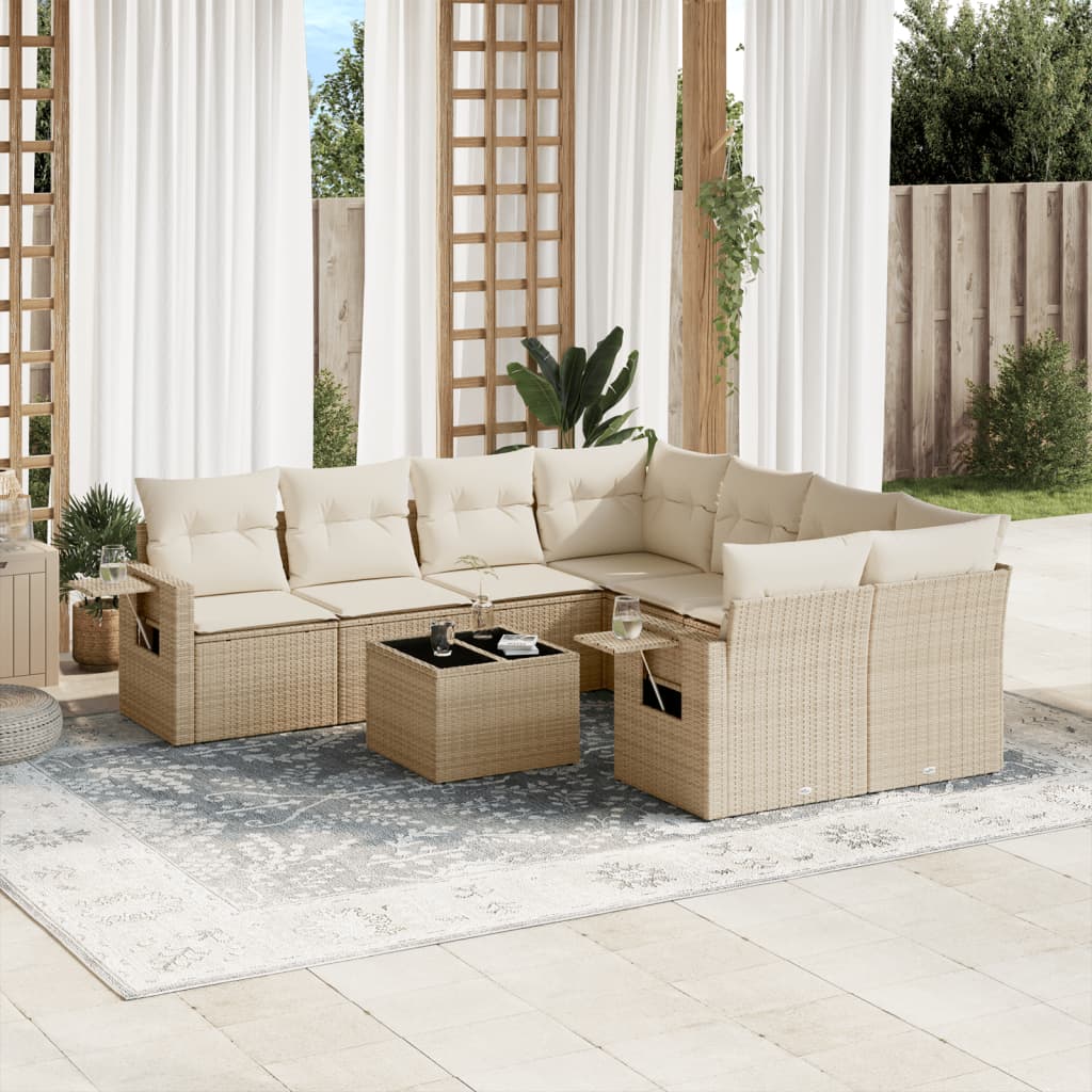 9-delige Loungeset met kussens poly rattan beige is nu te koop bij PeponiXL, paradijselijk wonen!
