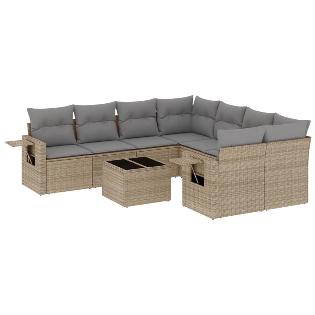 9-delige Loungeset met kussens poly rattan beige is nu te koop bij PeponiXL, paradijselijk wonen!