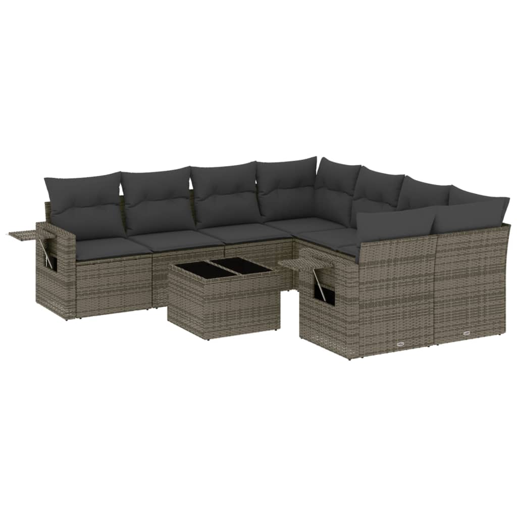 9-delige Loungeset met kussens poly rattan grijs is nu te koop bij PeponiXL, paradijselijk wonen!