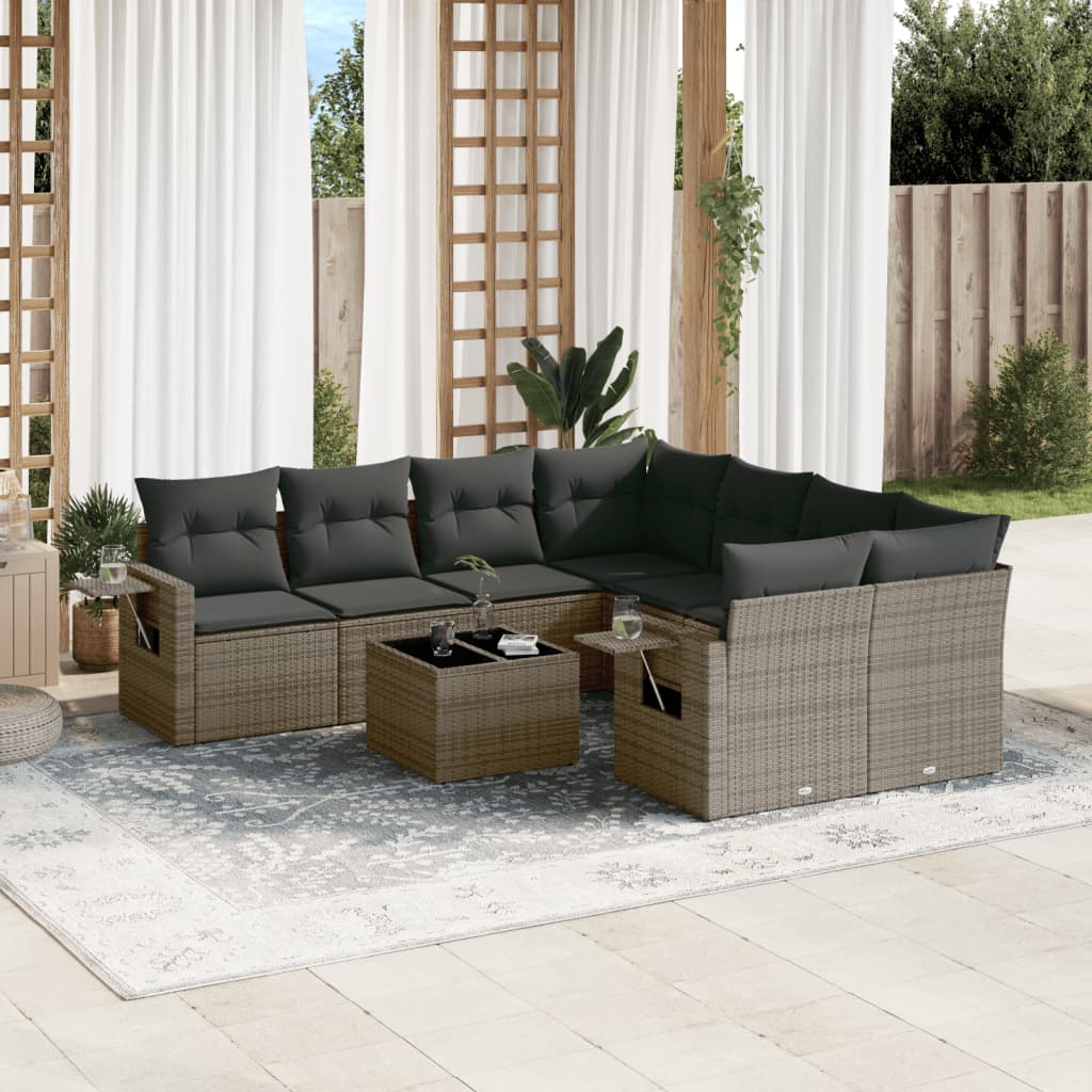 9-delige Loungeset met kussens poly rattan grijs is nu te koop bij PeponiXL, paradijselijk wonen!