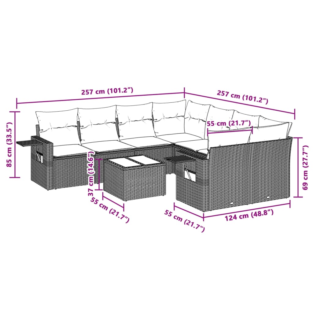 9-delige Loungeset met kussens poly rattan lichtgrijs is nu te koop bij PeponiXL, paradijselijk wonen!