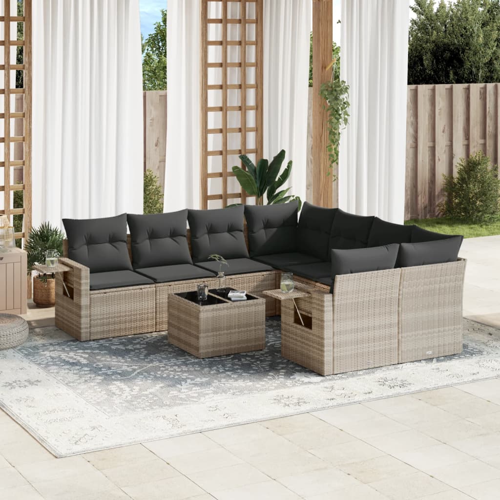 9-delige Loungeset met kussens poly rattan lichtgrijs is nu te koop bij PeponiXL, paradijselijk wonen!