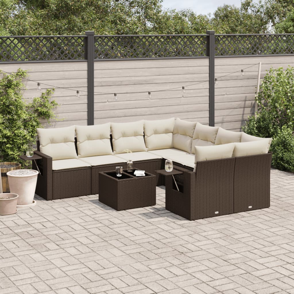 9-delige Loungeset met kussens poly rattan bruin is nu te koop bij PeponiXL, paradijselijk wonen!