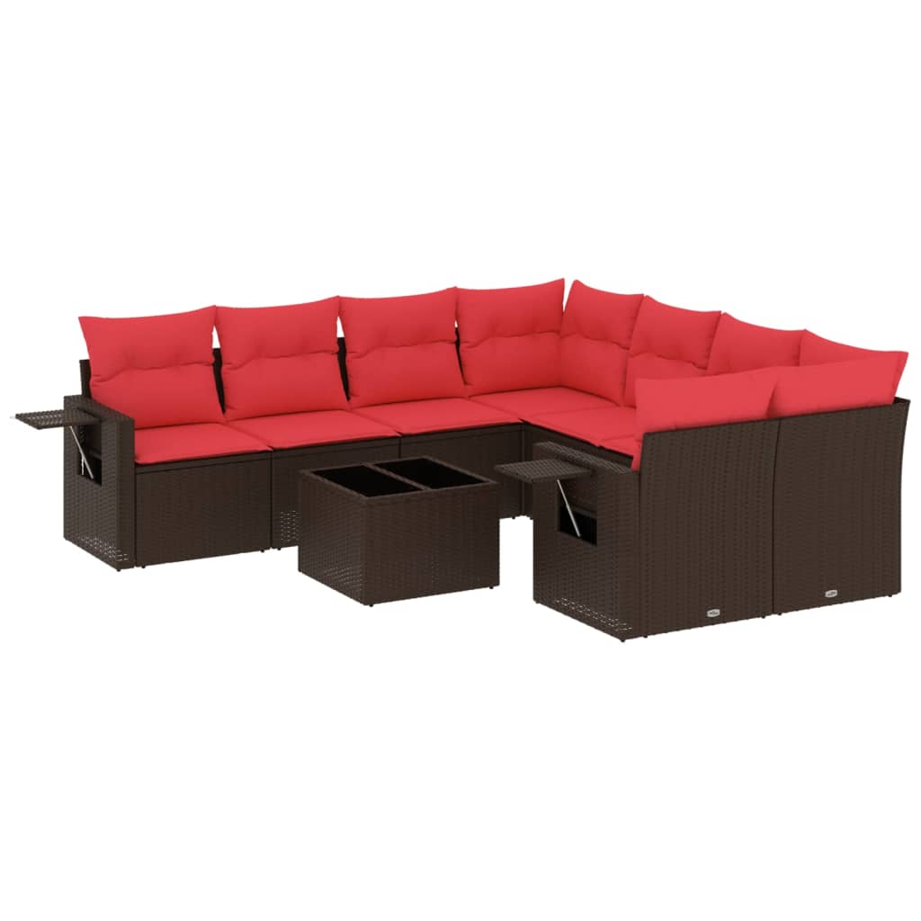 9-delige tuinbankset met kussens, bruin polyrotan is nu te koop bij PeponiXL, paradijselijk wonen!
