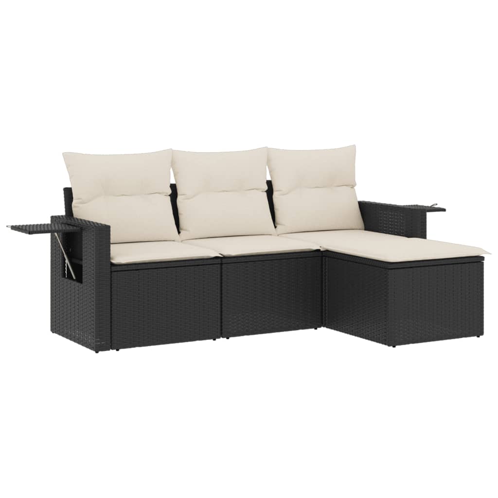 4-delige Loungeset met kussens poly rattan zwart is nu te koop bij PeponiXL, paradijselijk wonen!
