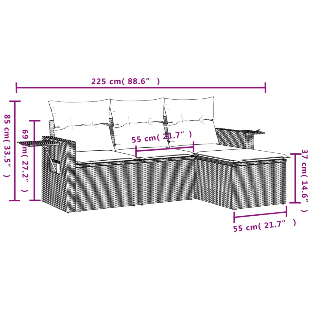 4-delige Loungeset met kussens poly rattan zwart is nu te koop bij PeponiXL, paradijselijk wonen!