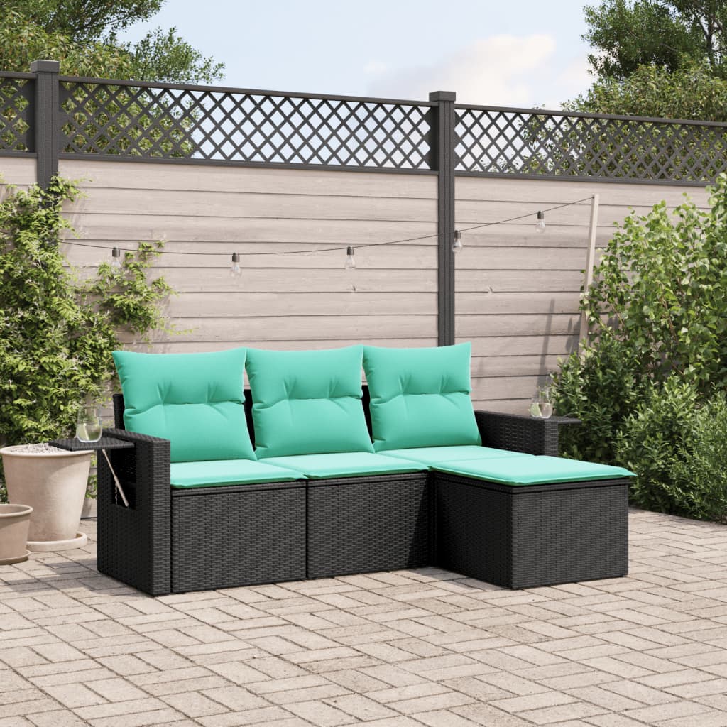 4-delige tuinbankset met kussens, zwart polyrotan is nu te koop bij PeponiXL, paradijselijk wonen!