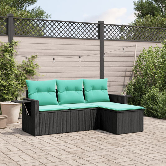4-delige tuinbankset met kussens, zwart polyrotan is nu te koop bij PeponiXL, paradijselijk wonen!