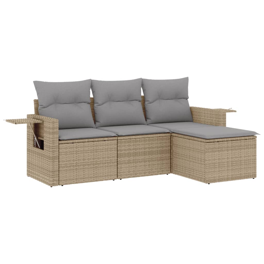 4-delige Loungeset met kussens poly rattan beige is nu te koop bij PeponiXL, paradijselijk wonen!
