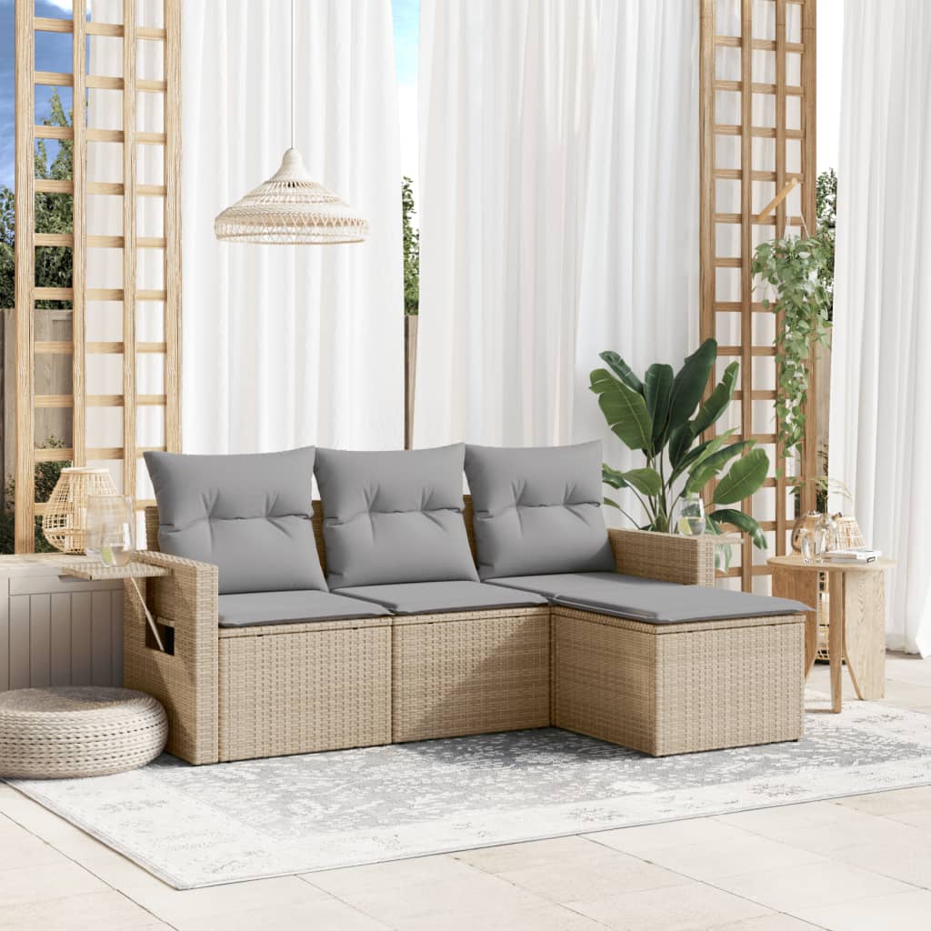 4-delige Loungeset met kussens poly rattan beige is nu te koop bij PeponiXL, paradijselijk wonen!