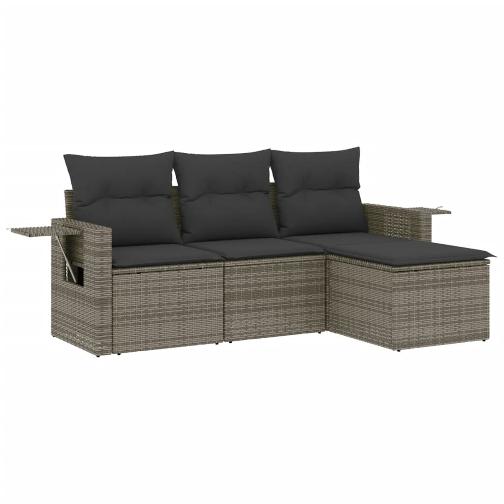 4-delige Loungeset met kussens poly rattan grijs is nu te koop bij PeponiXL, paradijselijk wonen!