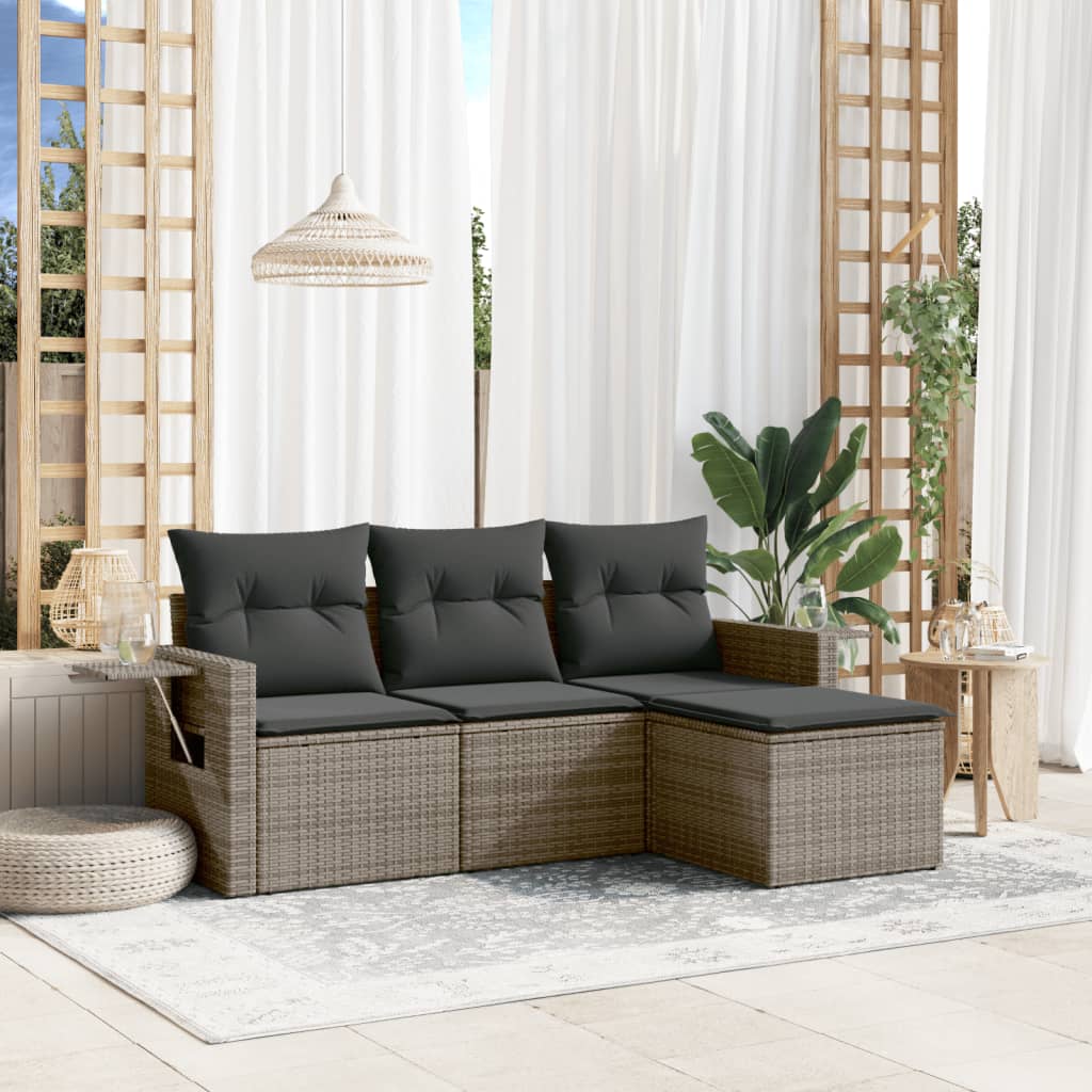 4-delige Loungeset met kussens poly rattan grijs is nu te koop bij PeponiXL, paradijselijk wonen!