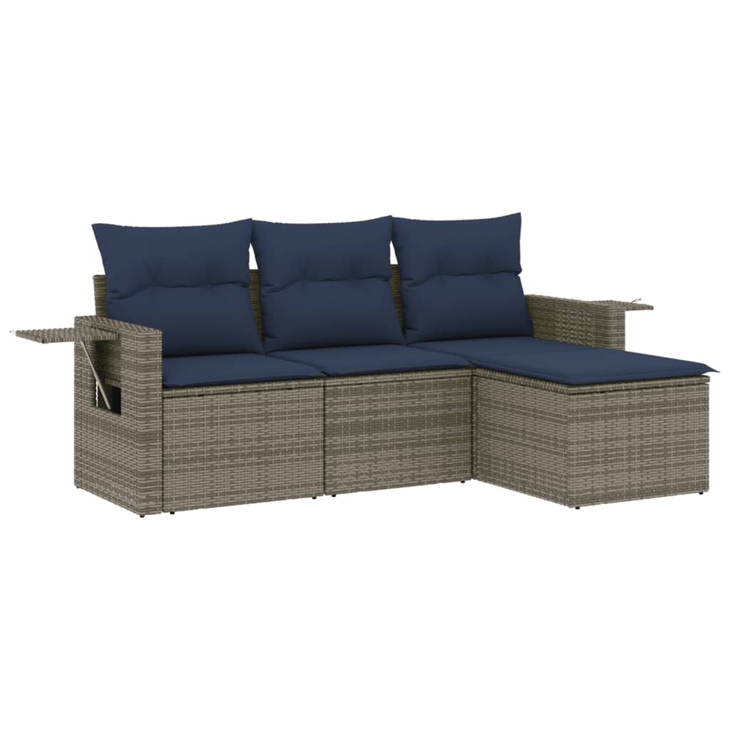 4-delige tuinbankset met kussens, grijs polyrotan is nu te koop bij PeponiXL, paradijselijk wonen!