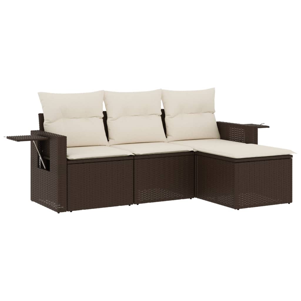 4-delige Loungeset met kussens poly rattan bruin is nu te koop bij PeponiXL, paradijselijk wonen!