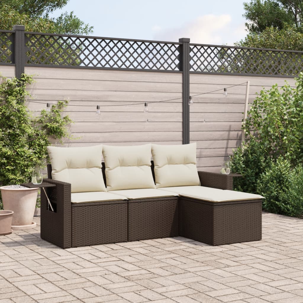 4-delige Loungeset met kussens poly rattan bruin is nu te koop bij PeponiXL, paradijselijk wonen!