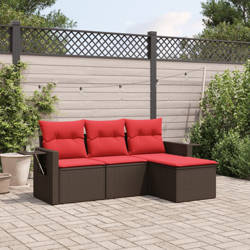 4-delige tuinbankset met kussens, bruin polyrotan is nu te koop bij PeponiXL, paradijselijk wonen!