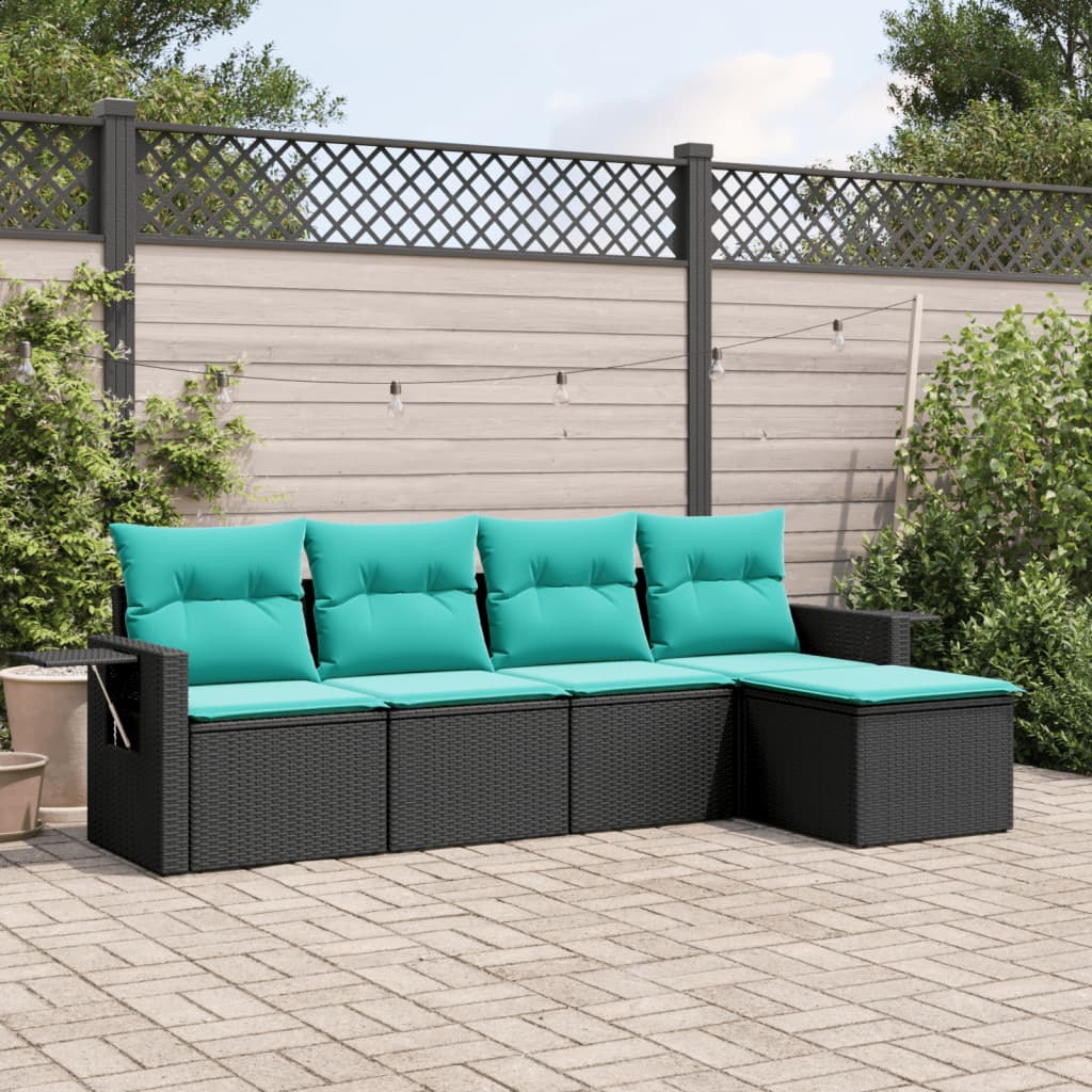 5-delige tuinbankset met kussens van zwart polyrotan is nu te koop bij PeponiXL, paradijselijk wonen!