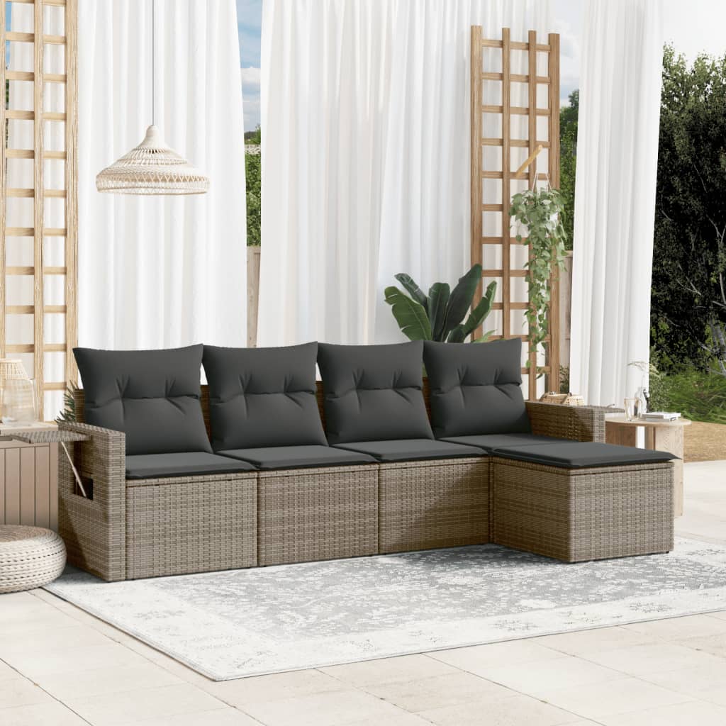 5-delige Loungeset met kussens poly rattan grijs is nu te koop bij PeponiXL, paradijselijk wonen!