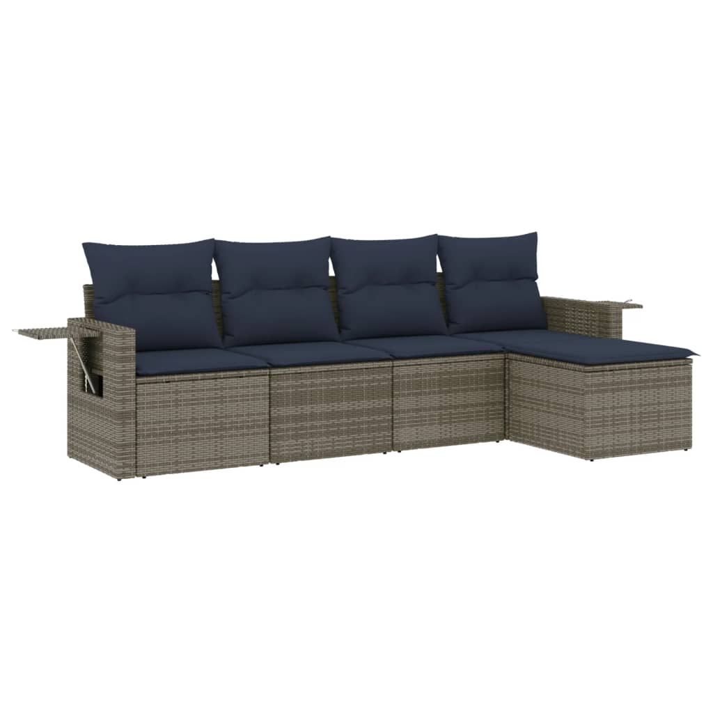 5-delige tuinbankset met kussens, grijs polyrotan is nu te koop bij PeponiXL, paradijselijk wonen!