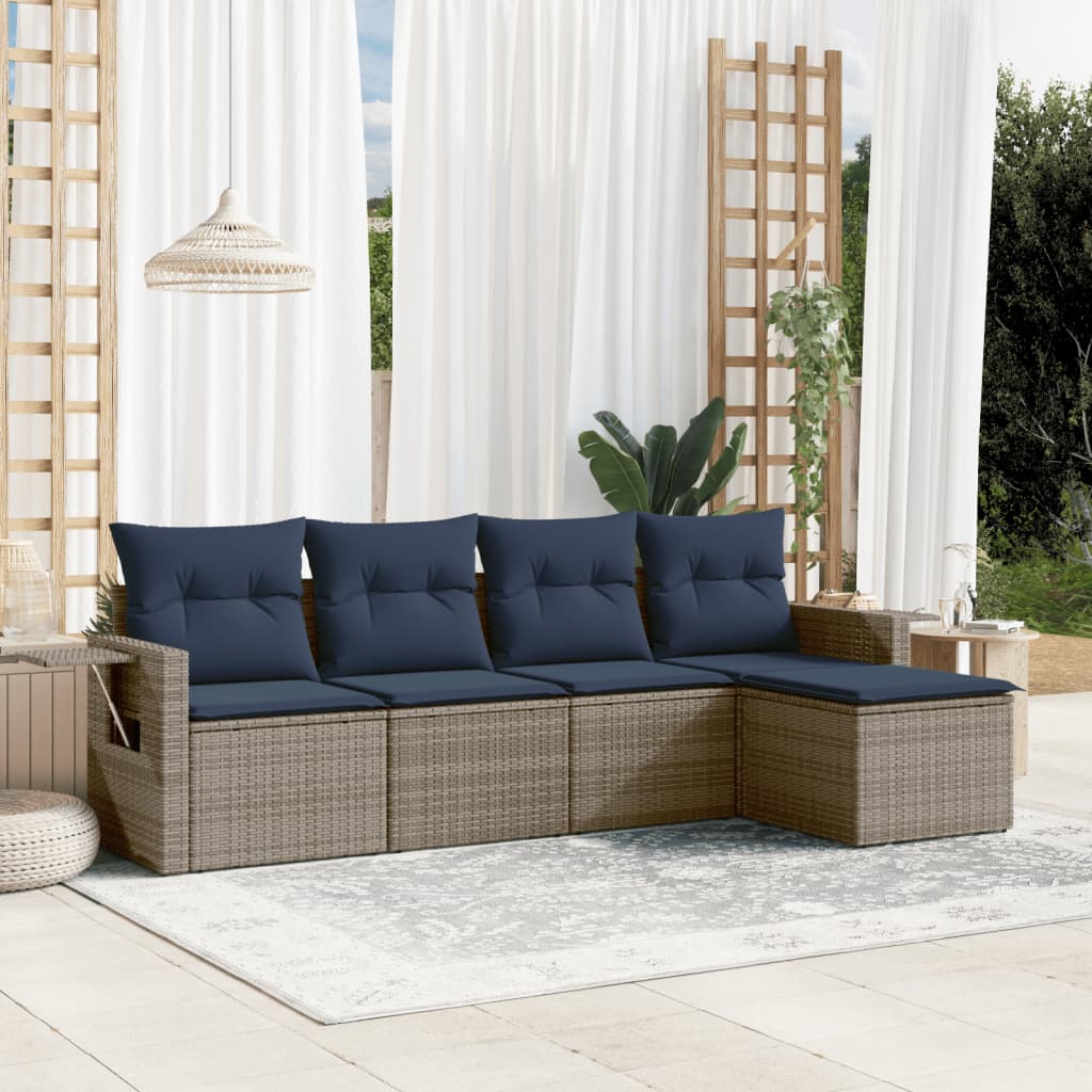 5-delige tuinbankset met kussens, grijs polyrotan is nu te koop bij PeponiXL, paradijselijk wonen!