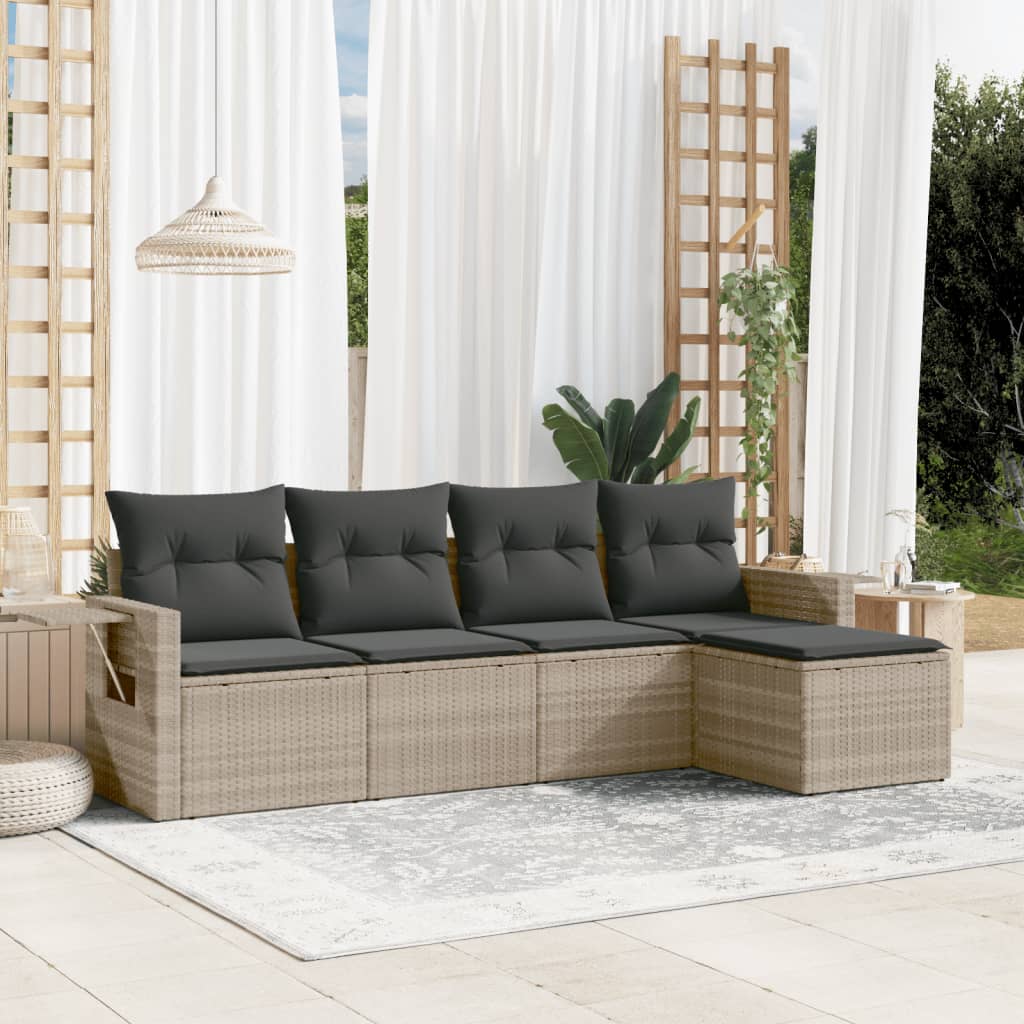 5-delige Loungeset met kussens poly rattan lichtgrijs is nu te koop bij PeponiXL, paradijselijk wonen!