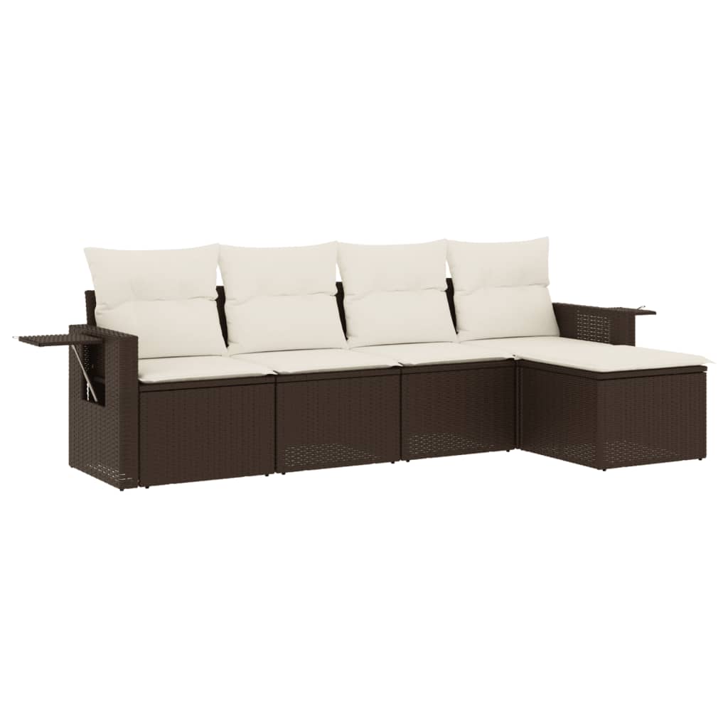 5-delige Loungeset met kussens poly rattan bruin is nu te koop bij PeponiXL, paradijselijk wonen!