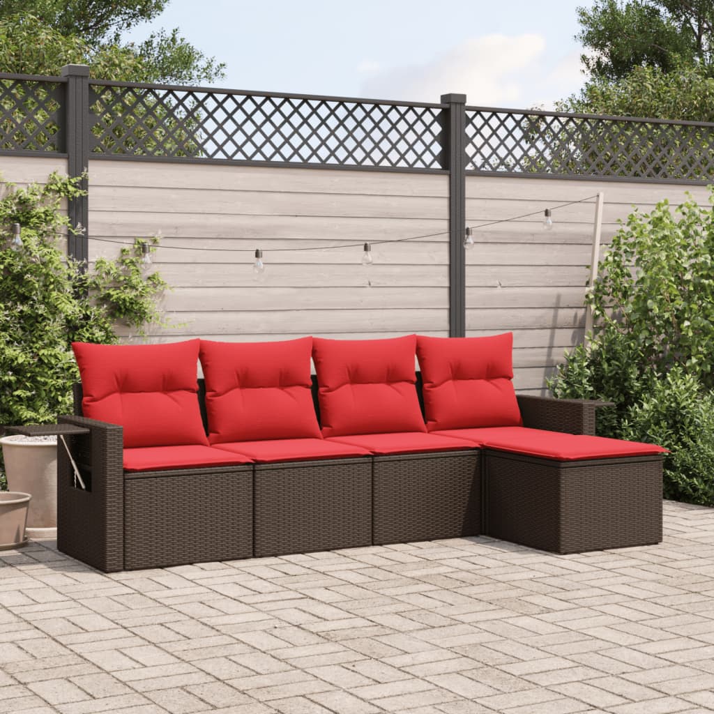 5-delige tuinbankset met kussens, bruin polyrotan is nu te koop bij PeponiXL, paradijselijk wonen!