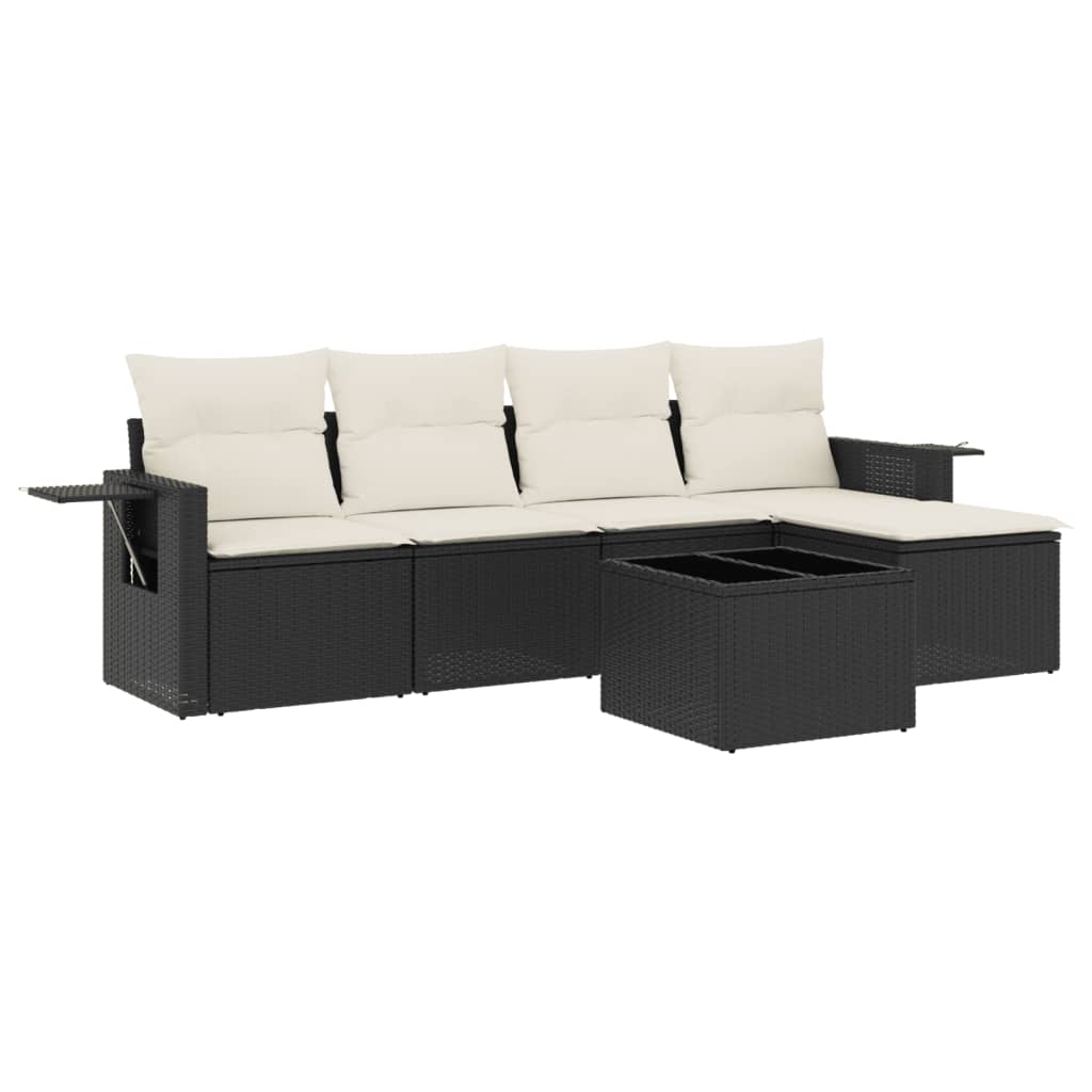6-delige Loungeset met kussens poly rattan zwart is nu te koop bij PeponiXL, paradijselijk wonen!