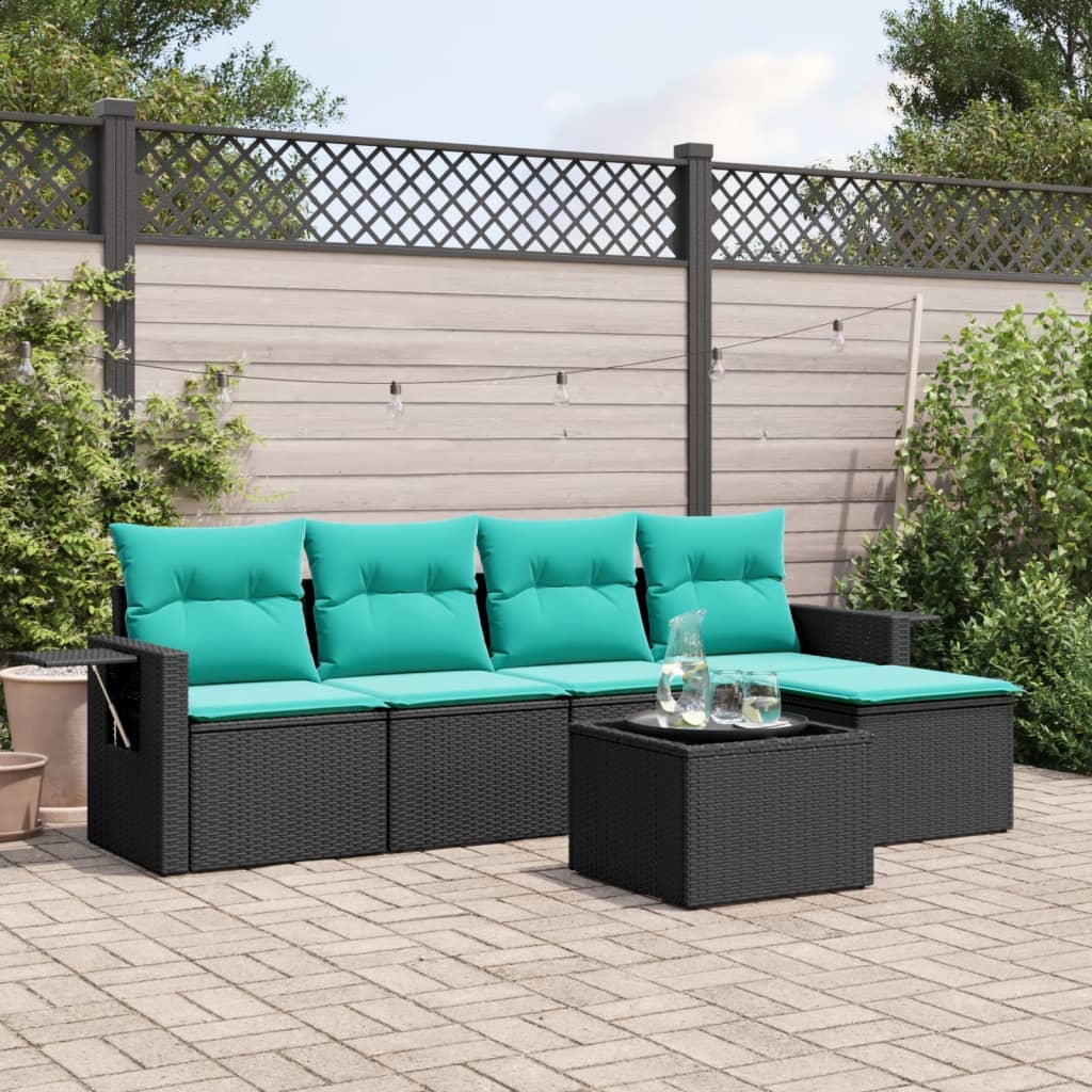 6-delige tuinbankset met kussens van zwart polyrotan is nu te koop bij PeponiXL, paradijselijk wonen!