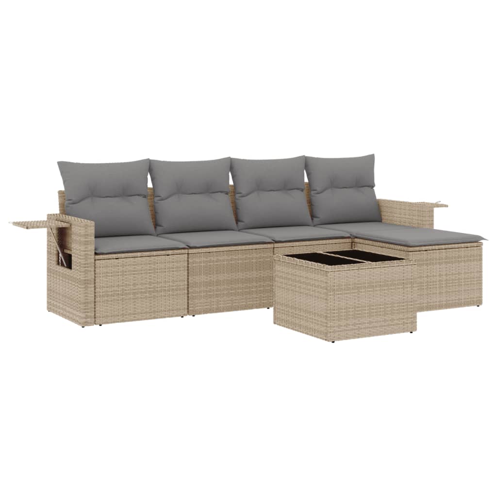 6-delige Loungeset met kussens poly rattan beige is nu te koop bij PeponiXL, paradijselijk wonen!