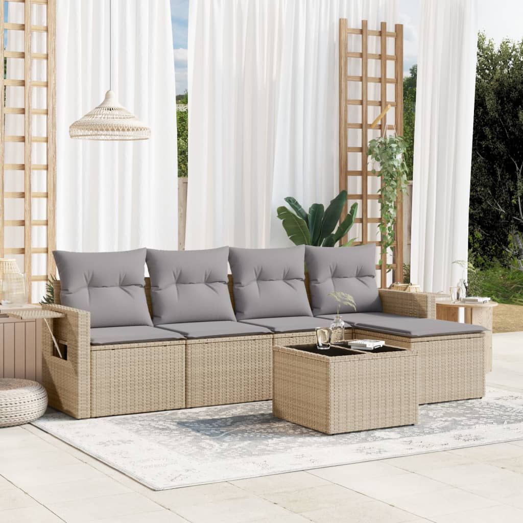 6-delige Loungeset met kussens poly rattan beige is nu te koop bij PeponiXL, paradijselijk wonen!