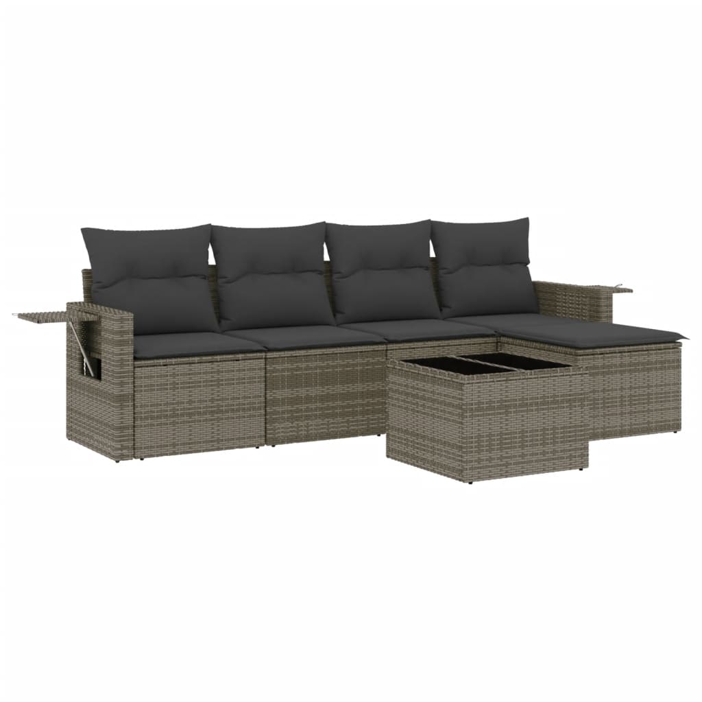 6-delige Loungeset met kussens poly rattan grijs is nu te koop bij PeponiXL, paradijselijk wonen!