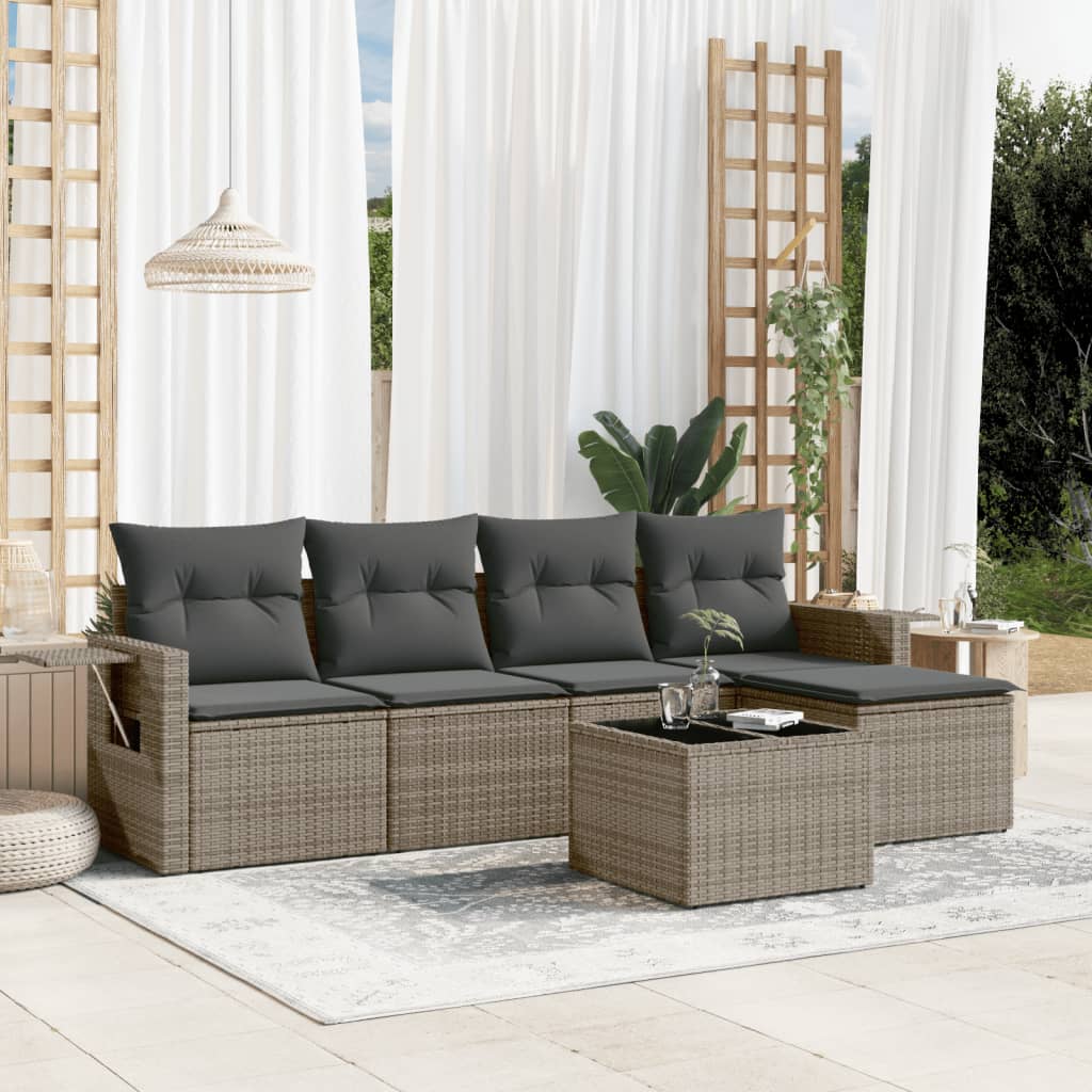6-delige Loungeset met kussens poly rattan grijs is nu te koop bij PeponiXL, paradijselijk wonen!