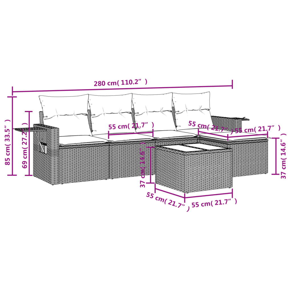 6-delige tuinbankset met kussens, grijs polyrotan is nu te koop bij PeponiXL, paradijselijk wonen!