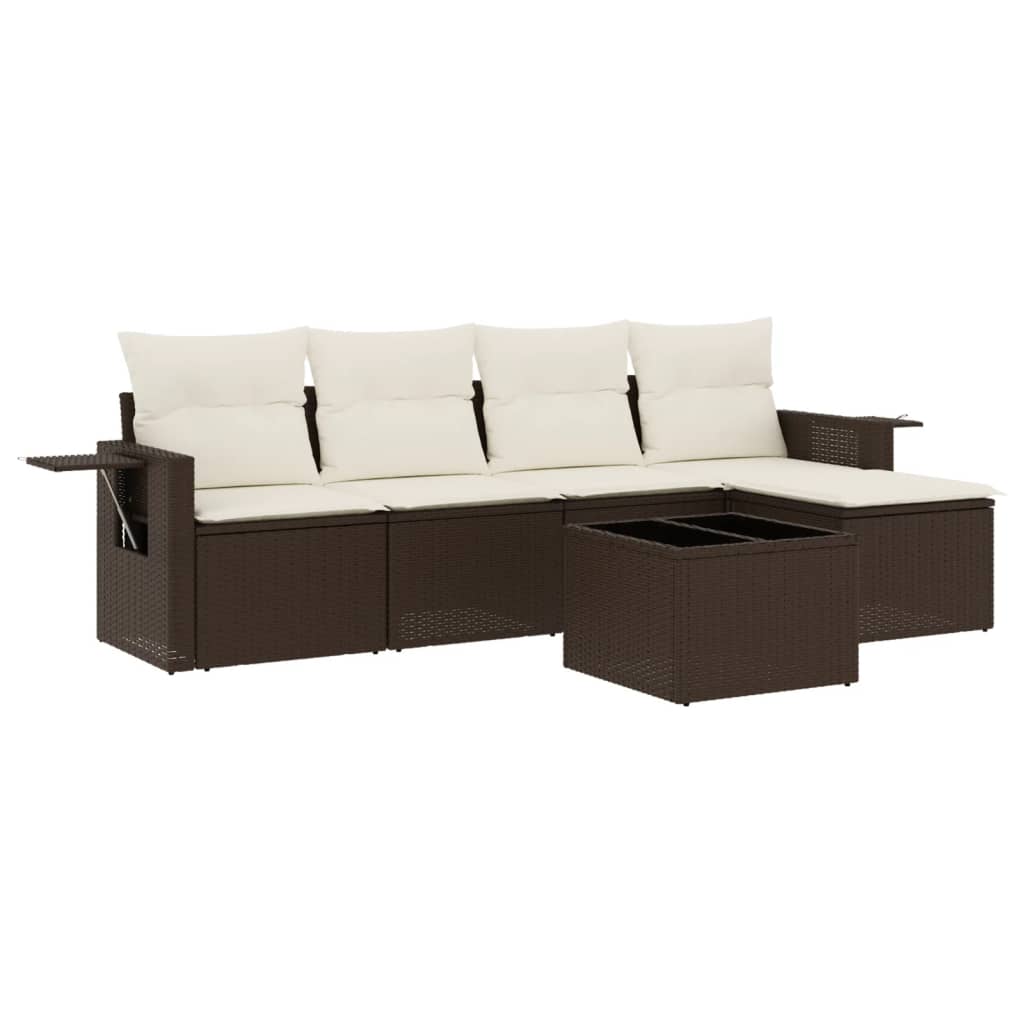 6-delige Loungeset met kussens poly rattan bruin is nu te koop bij PeponiXL, paradijselijk wonen!