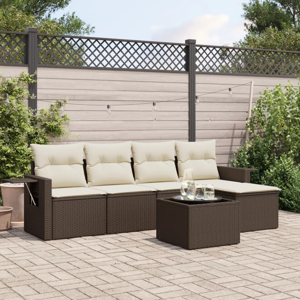 6-delige Loungeset met kussens poly rattan bruin is nu te koop bij PeponiXL, paradijselijk wonen!