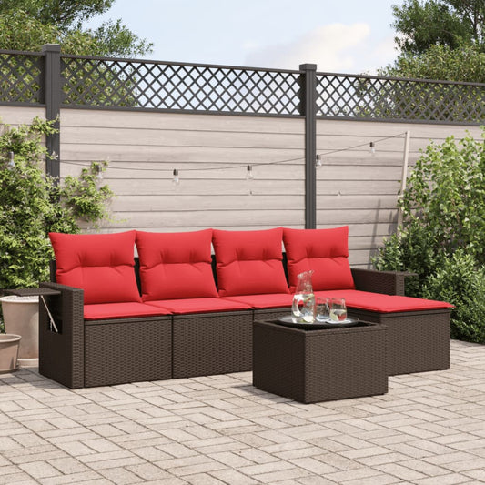 6-delige tuinbankset met kussens, bruin polyrotan is nu te koop bij PeponiXL, paradijselijk wonen!
