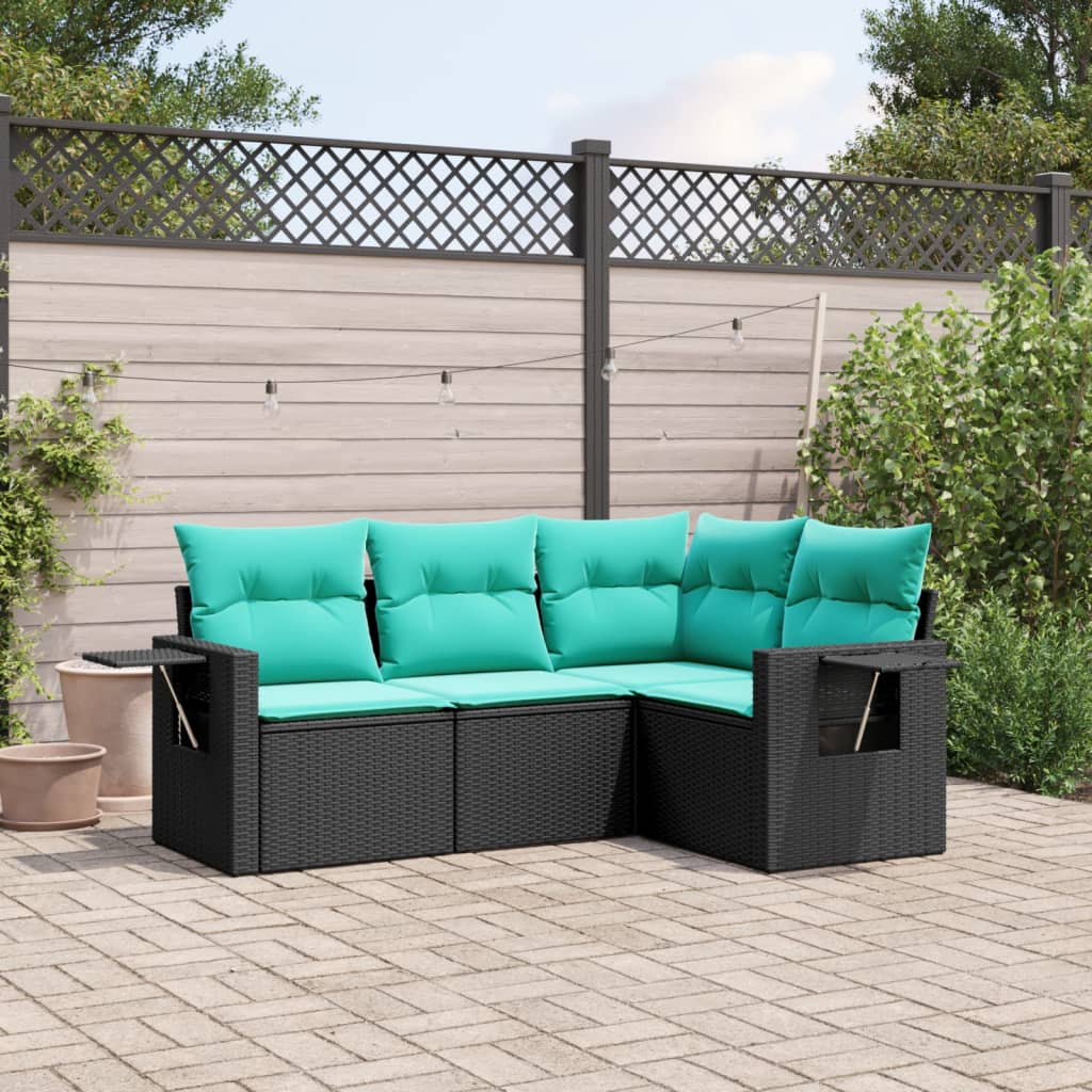 4-delige tuinbankset met kussens, zwart polyrotan is nu te koop bij PeponiXL, paradijselijk wonen!