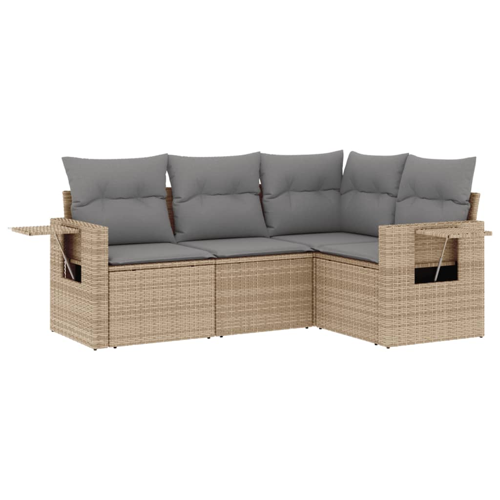 4-delige Loungeset met kussens poly rattan beige is nu te koop bij PeponiXL, paradijselijk wonen!