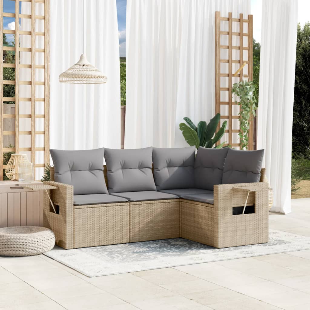 4-delige Loungeset met kussens poly rattan beige is nu te koop bij PeponiXL, paradijselijk wonen!
