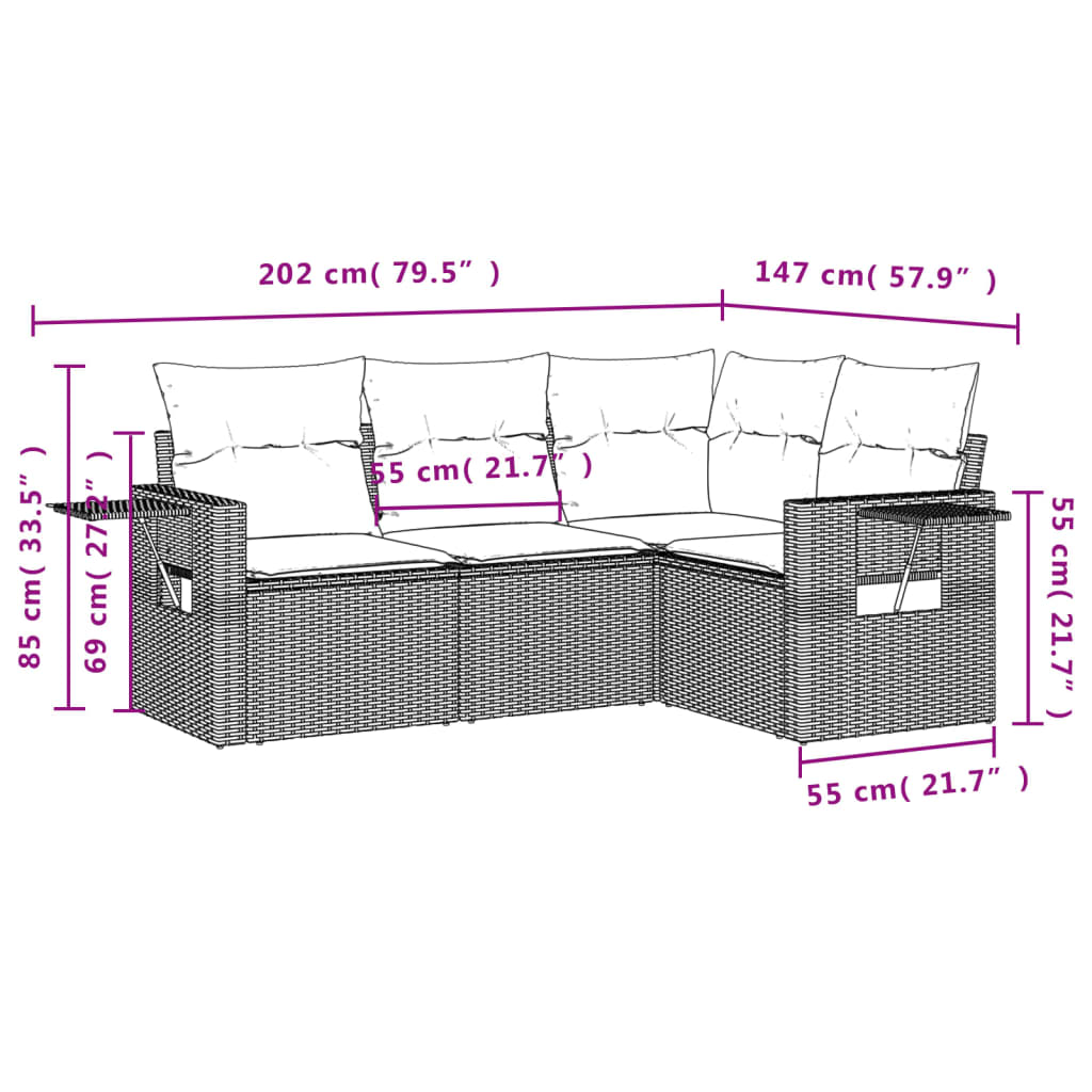 4-delige Loungeset met kussens poly rattan grijs is nu te koop bij PeponiXL, paradijselijk wonen!
