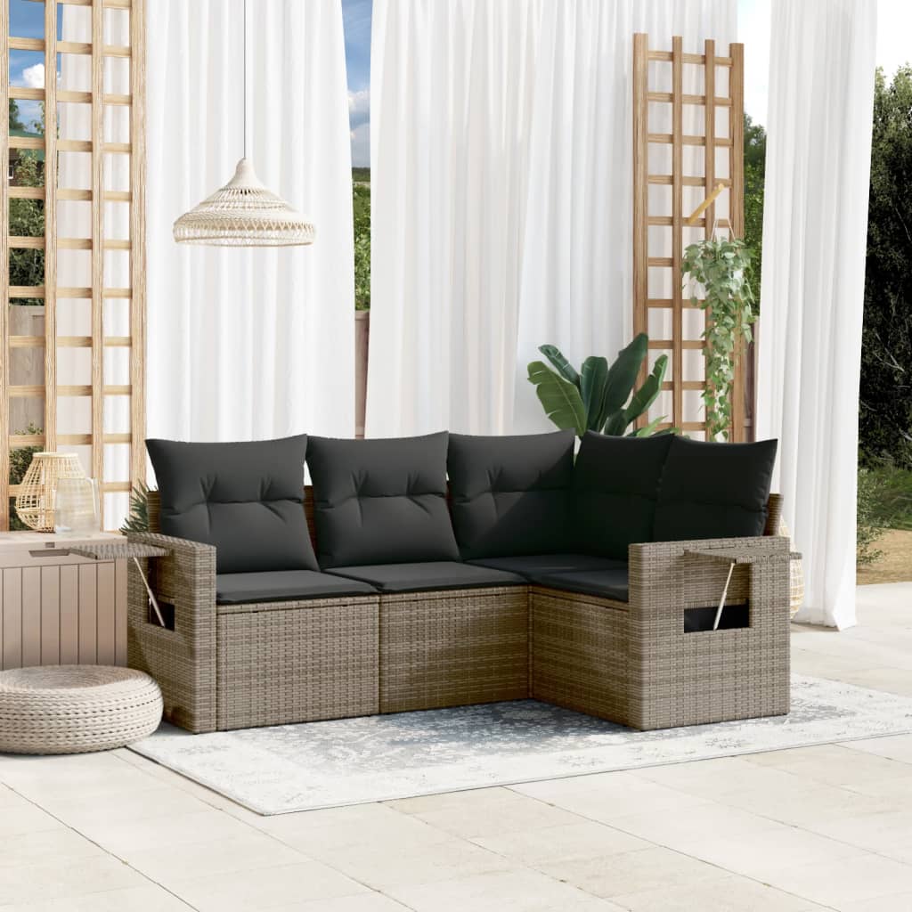 4-delige Loungeset met kussens poly rattan grijs is nu te koop bij PeponiXL, paradijselijk wonen!