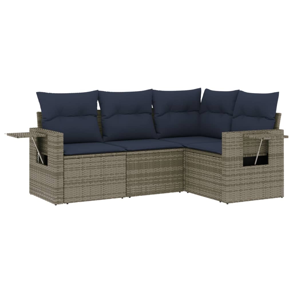 4-delige tuinbankset met kussens, grijs polyrotan is nu te koop bij PeponiXL, paradijselijk wonen!