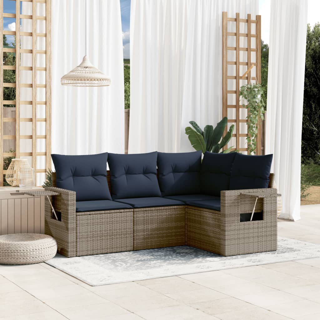 4-delige tuinbankset met kussens, grijs polyrotan is nu te koop bij PeponiXL, paradijselijk wonen!