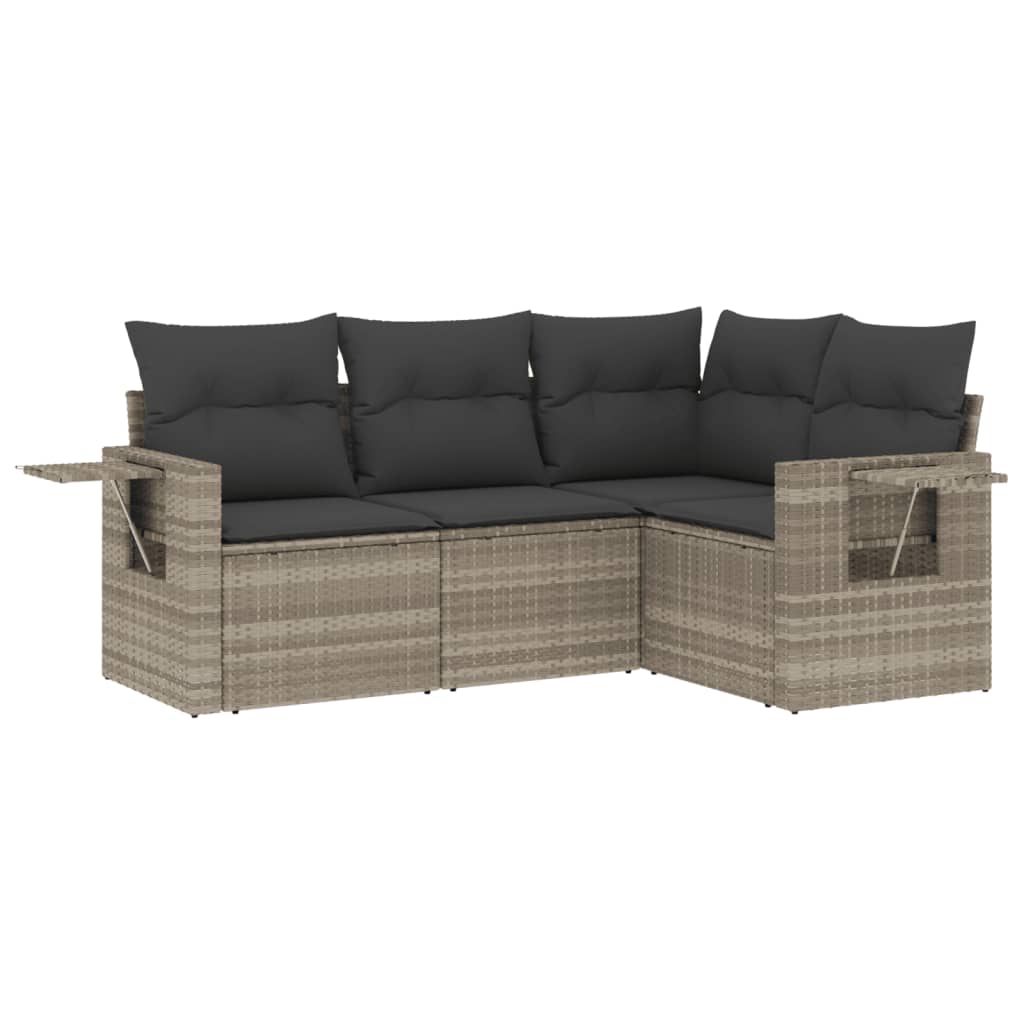 4-delige Loungeset met kussens poly rattan lichtgrijs is nu te koop bij PeponiXL, paradijselijk wonen!