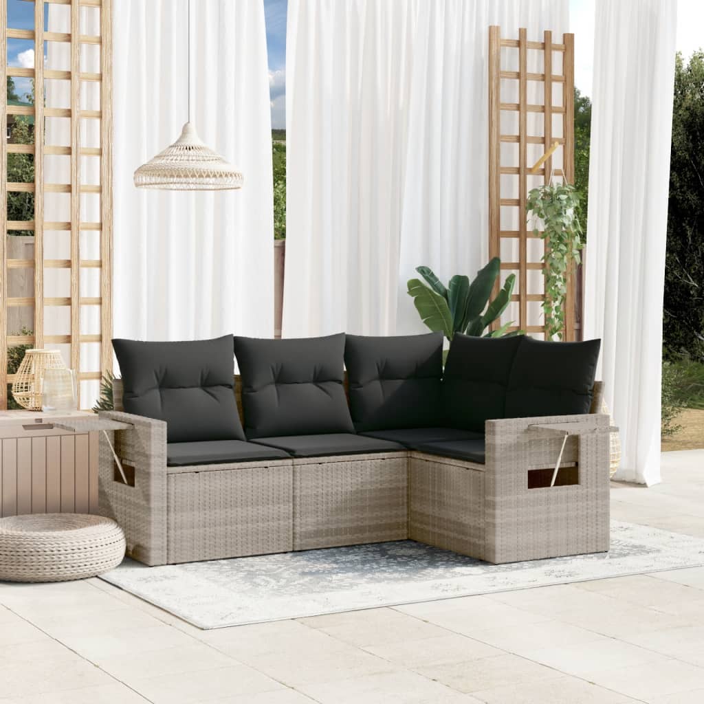 4-delige Loungeset met kussens poly rattan lichtgrijs is nu te koop bij PeponiXL, paradijselijk wonen!
